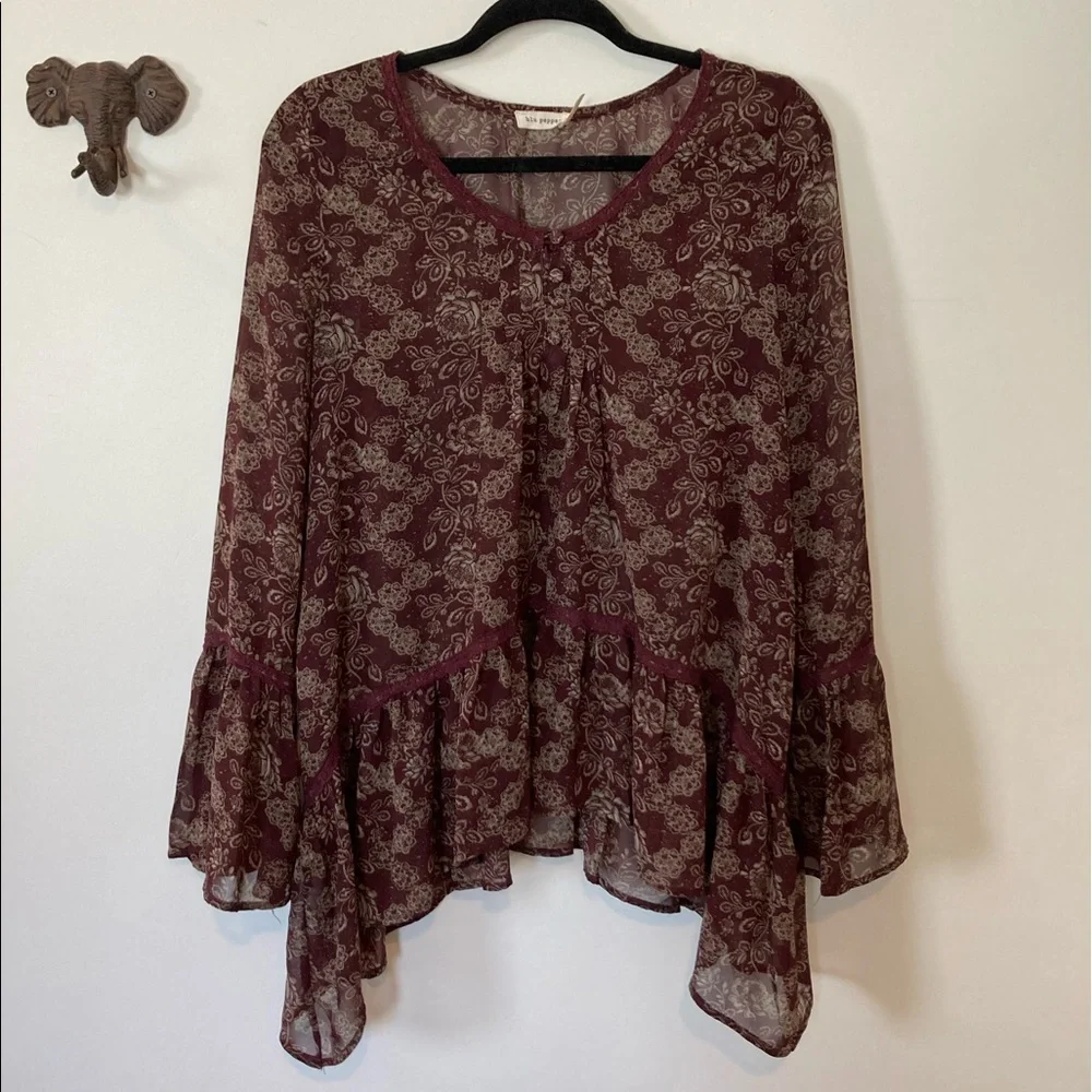 Anthropologie (blu pepper) cranberry color chiffon flowey top blouse - Picture 1 of 3